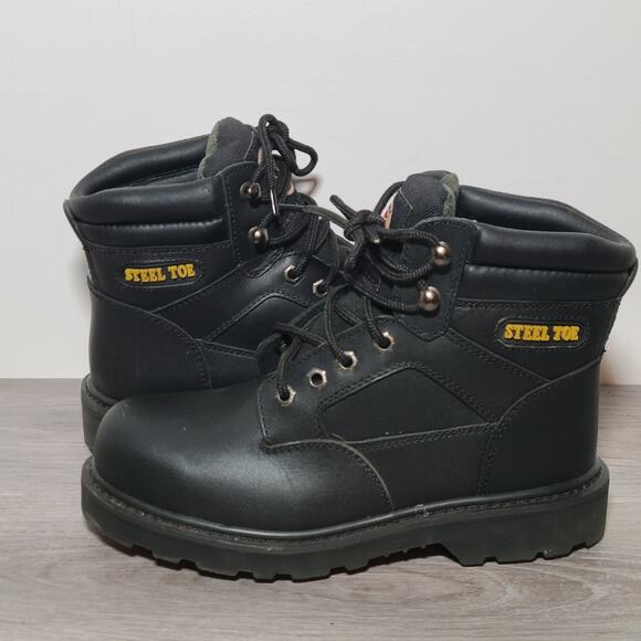 Brahma Men's Work Boots Steel Toe Size 7 EE Wide Leather Gus Solid Black - Picture 2 of 5